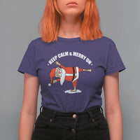 Funny Christmas Yoga T Shirt For Women Keep Calm And Merry On - Wonder Print Shop