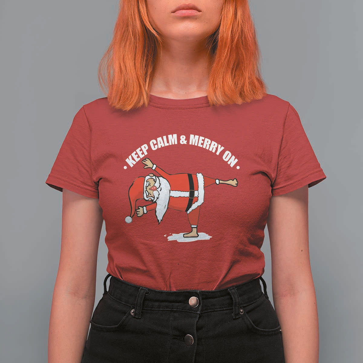 Funny Christmas Yoga T Shirt For Women Keep Calm And Merry On - Wonder Print Shop