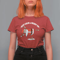 Funny Christmas Yoga T Shirt For Women Keep Calm And Merry On - Wonder Print Shop