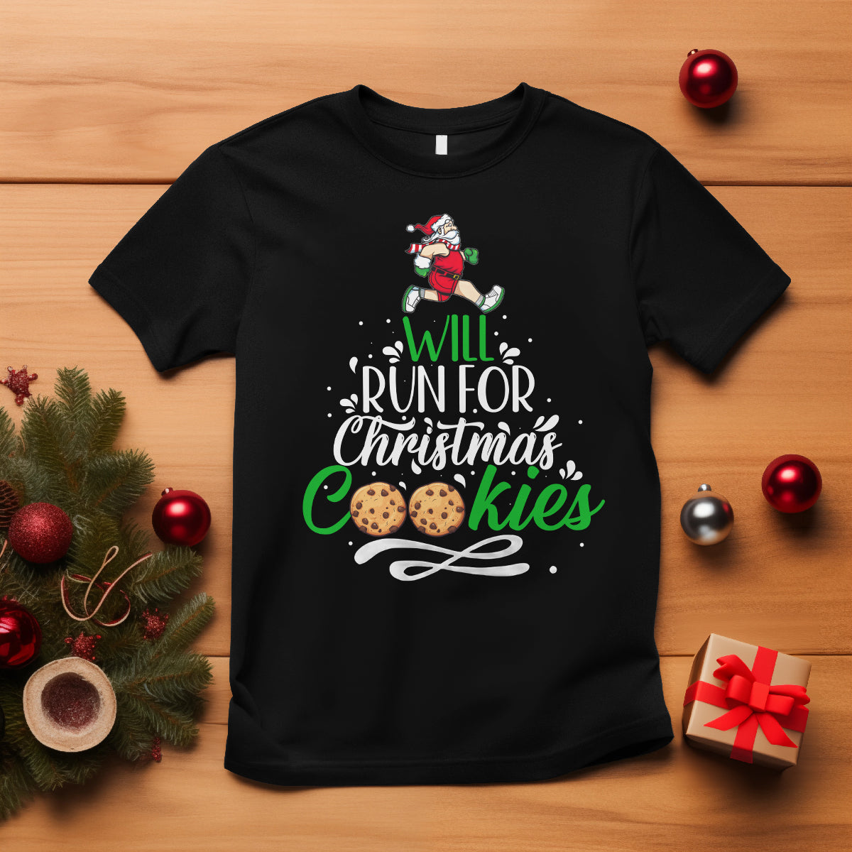 Will Run For Christmas Cookies Santa Running Race T Shirt - Wonder Print Shop