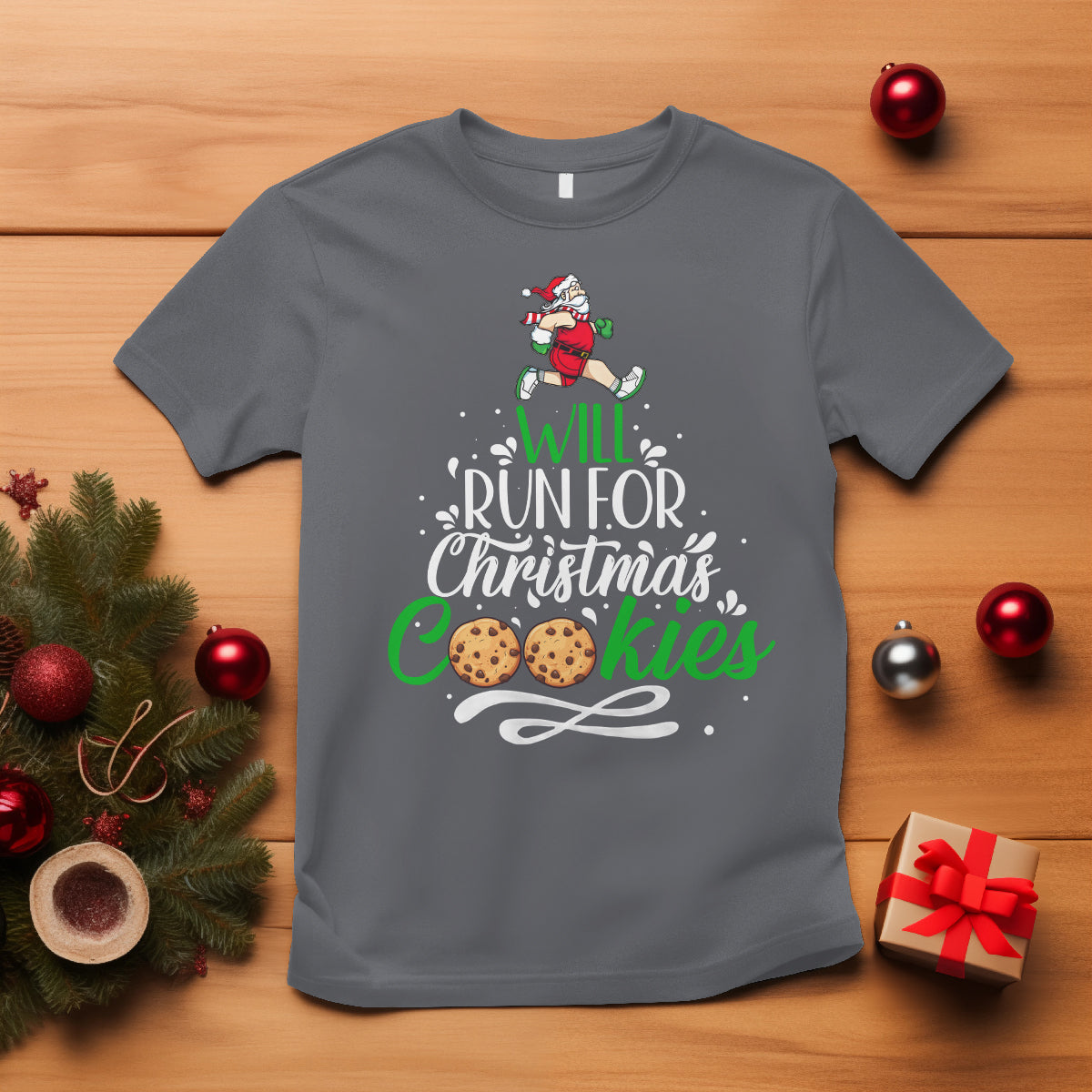 Will Run For Christmas Cookies Santa Running Race T Shirt - Wonder Print Shop
