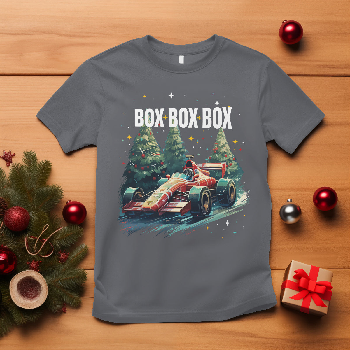 Car Racing Christmas Box Box Box Xmas Tree Colorful Light T Shirt - Wonder Print Shop
