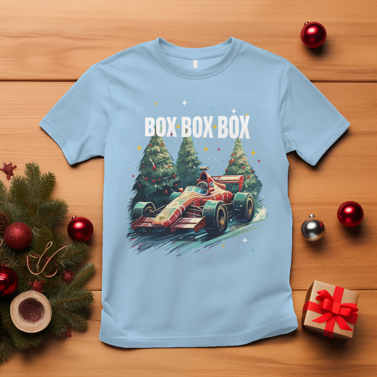Car Racing Christmas Box Box Box Xmas Tree Colorful Light T Shirt - Wonder Print Shop
