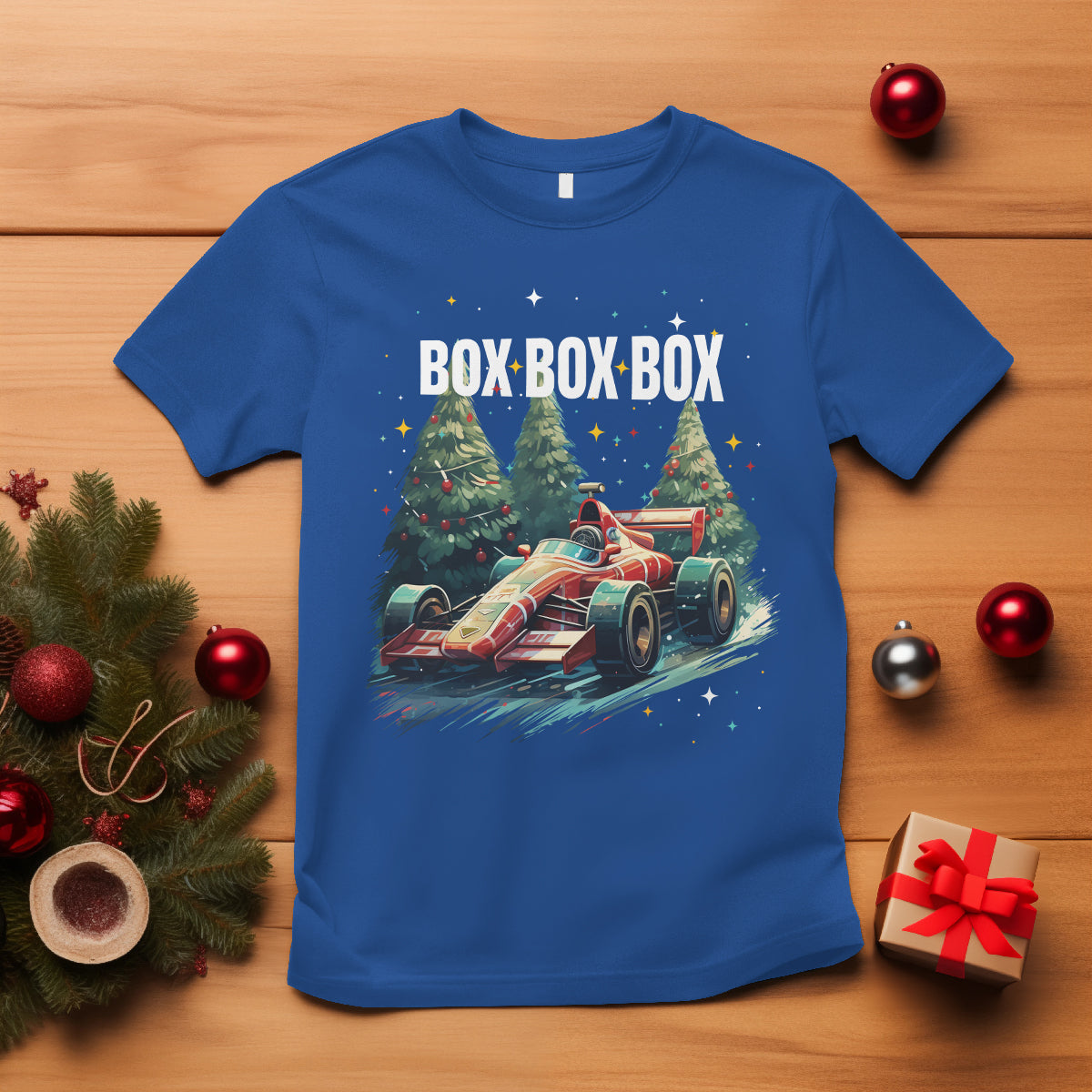 Car Racing Christmas Box Box Box Xmas Tree Colorful Light T Shirt - Wonder Print Shop