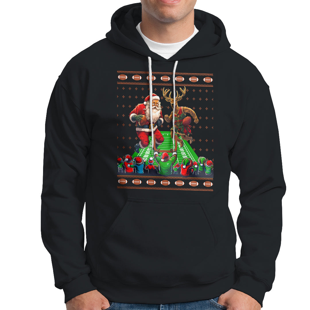 Christmas Sport Hoodie Santa Reindeer Play American Football - Wonder Print Shop