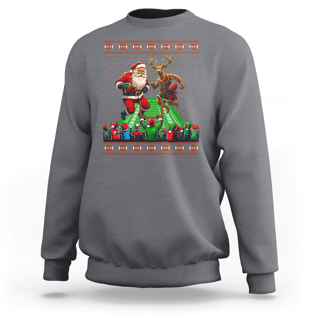 Christmas Sport Sweatshirt Santa Reindeer Play American Football - Wonder Print Shop