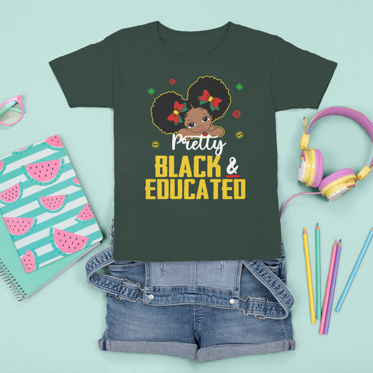 Pretty Black And Educated I Am The Strong African Queen Girl T Shirt For Kid - Wonder Print Shop