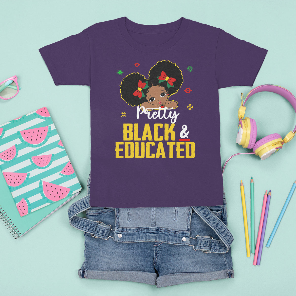 Pretty Black And Educated I Am The Strong African Queen Girl T Shirt For Kid - Wonder Print Shop