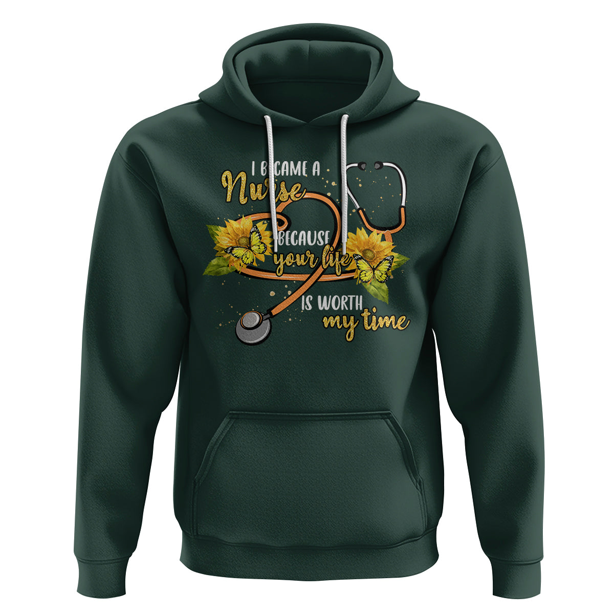 I Became A Nurse Because Your Life Is Worth My Time Sunflower Butterfly Hoodie - Wonder Print Shop