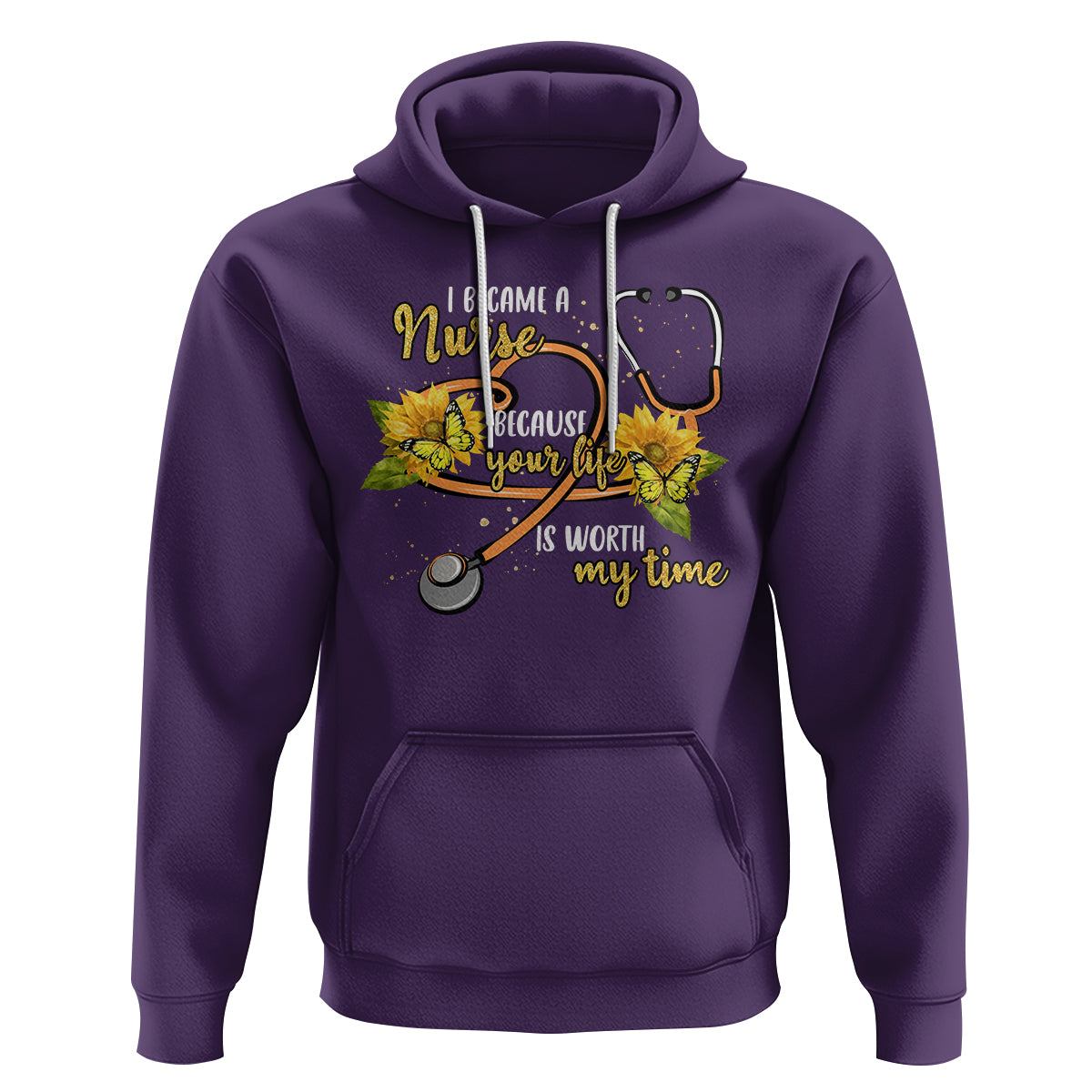I Became A Nurse Because Your Life Is Worth My Time Sunflower Butterfly Hoodie - Wonder Print Shop