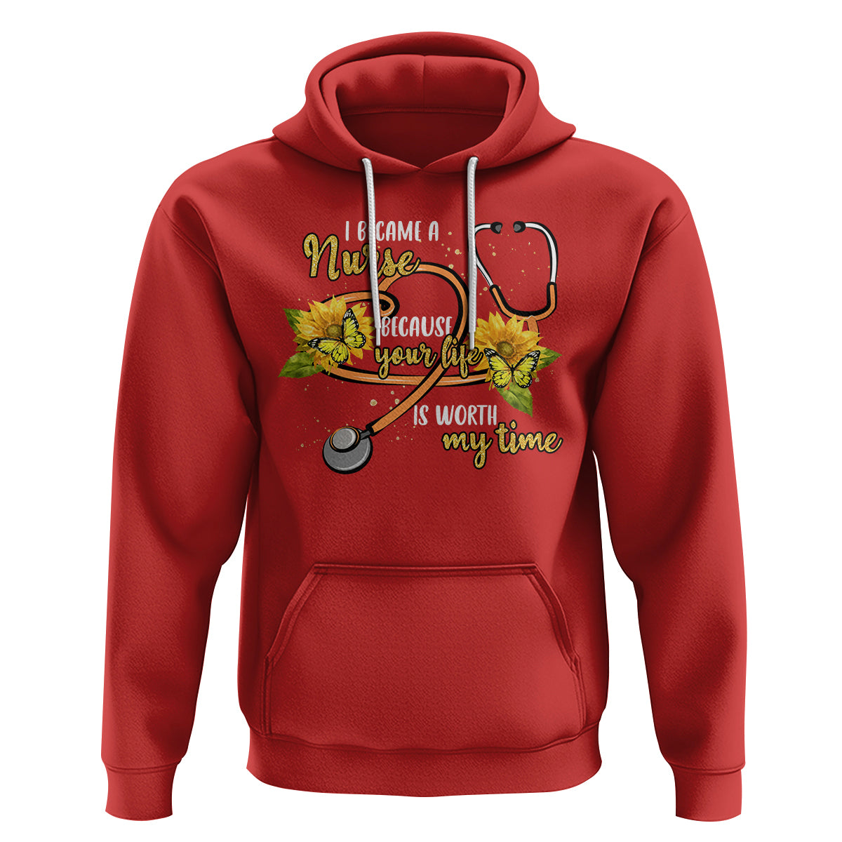 I Became A Nurse Because Your Life Is Worth My Time Sunflower Butterfly Hoodie - Wonder Print Shop