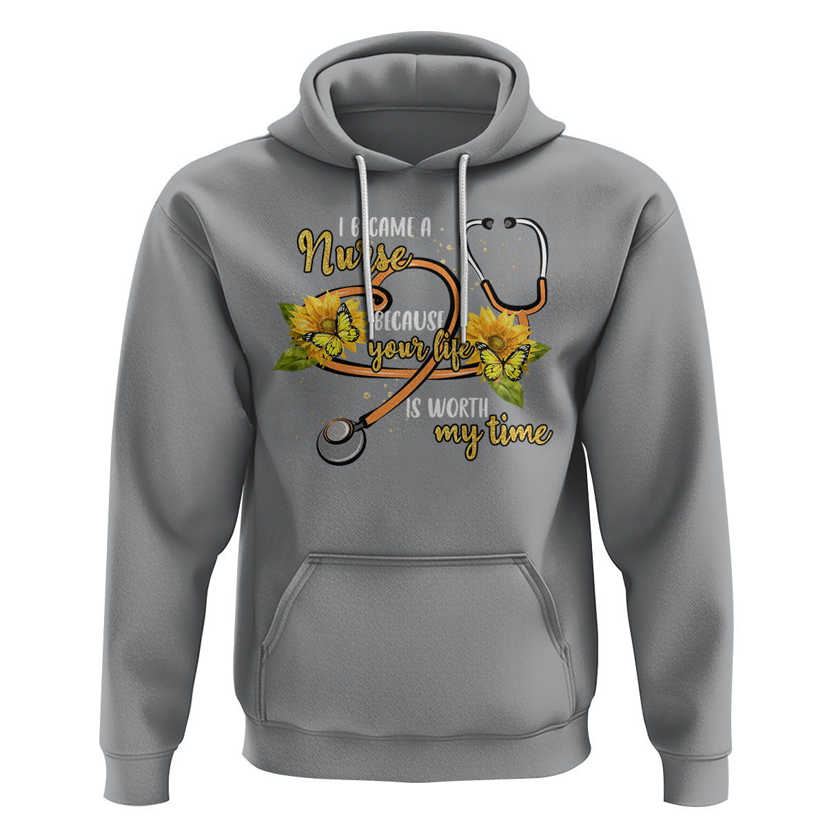 I Became A Nurse Because Your Life Is Worth My Time Sunflower Butterfly Hoodie - Wonder Print Shop