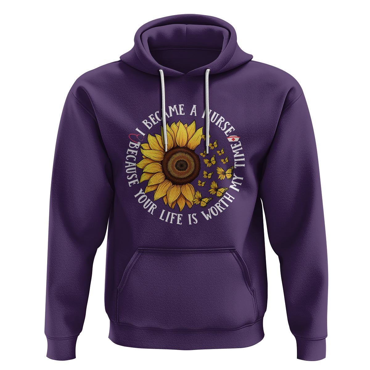 I Became A Nurse Because Your Life Is Worth My Time Sunflower Butterfly Hoodie - Wonder Print Shop
