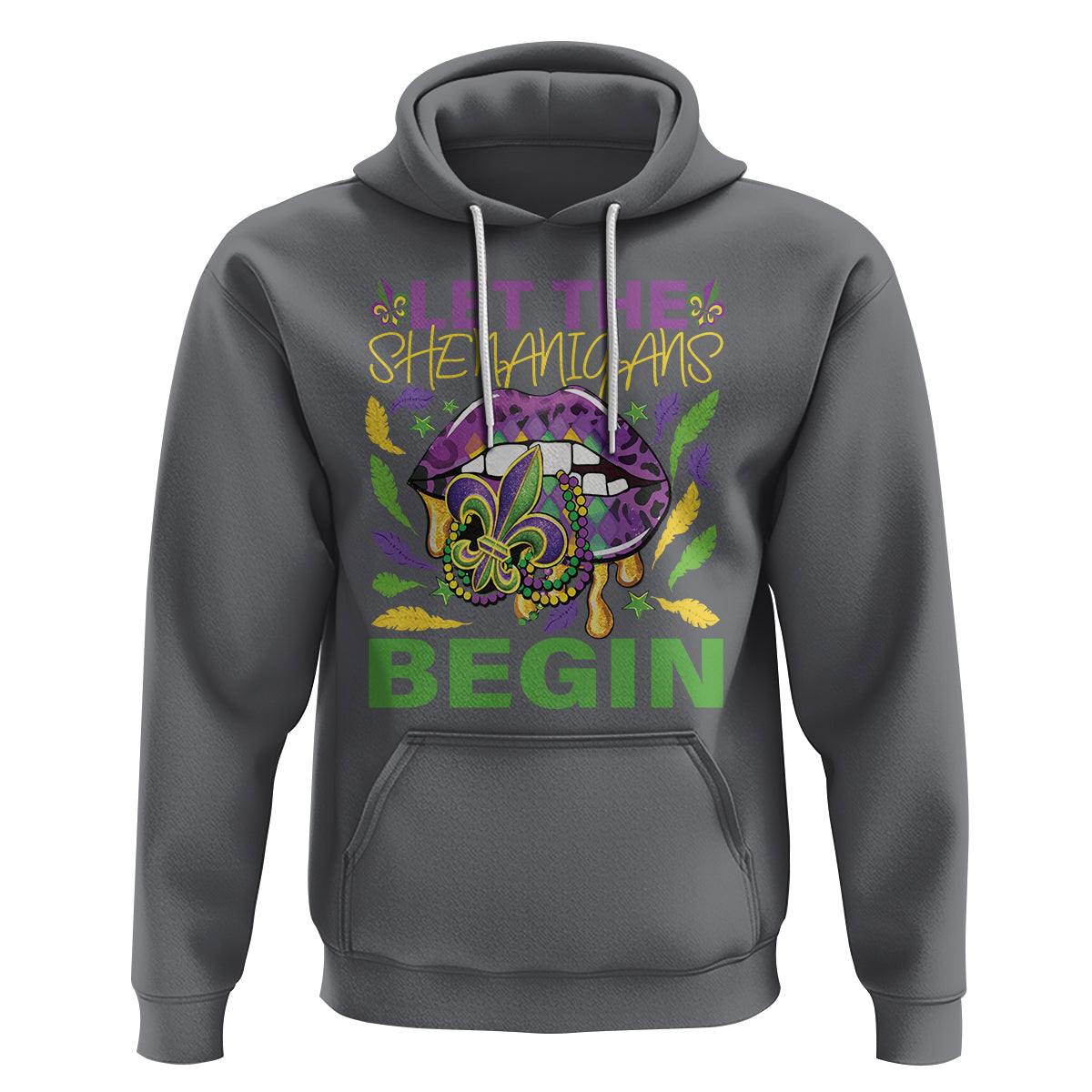 Mardi Gras Hoodie Let The Shenanigans Begin Leopard Lips - Wonder Print Shop