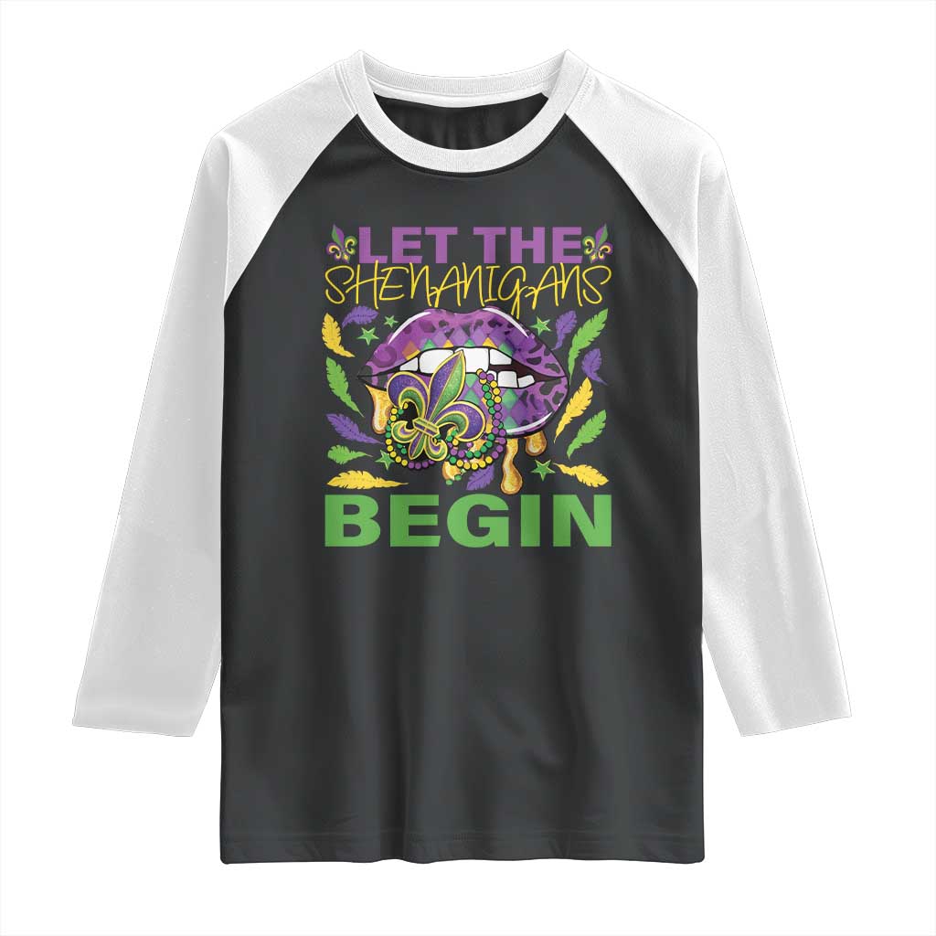 Mardi Gras Raglan Shirt Let The Shenanigans Begin Leopard Lips