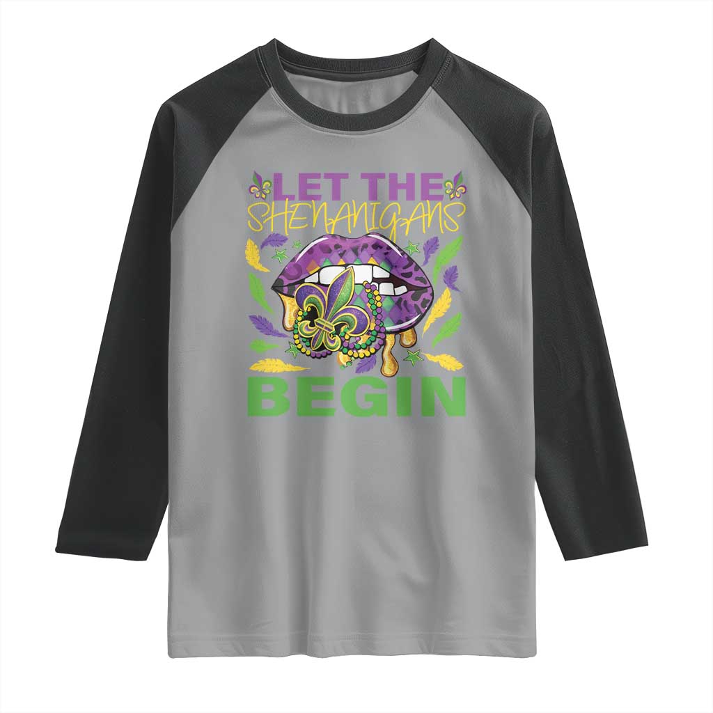 Mardi Gras Raglan Shirt Let The Shenanigans Begin Leopard Lips