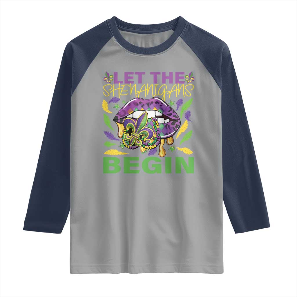 Mardi Gras Raglan Shirt Let The Shenanigans Begin Leopard Lips