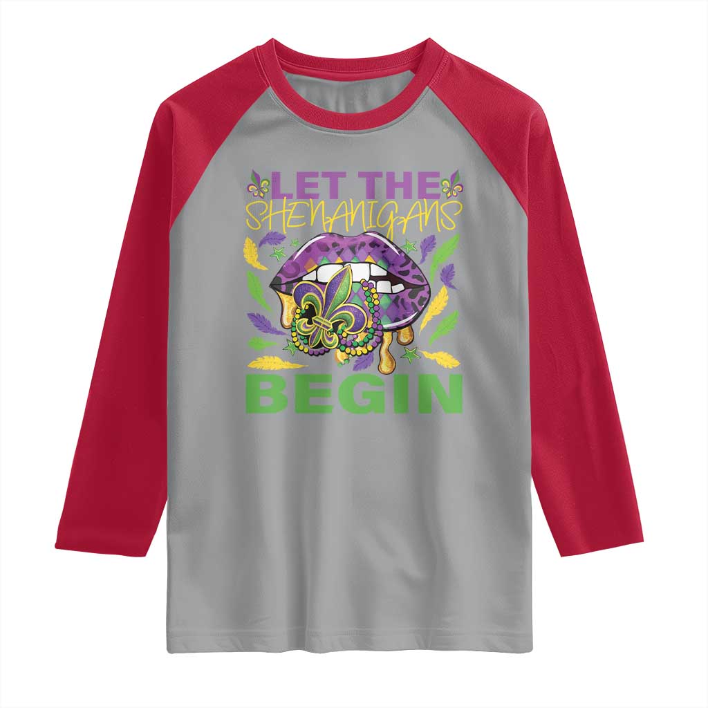 Mardi Gras Raglan Shirt Let The Shenanigans Begin Leopard Lips