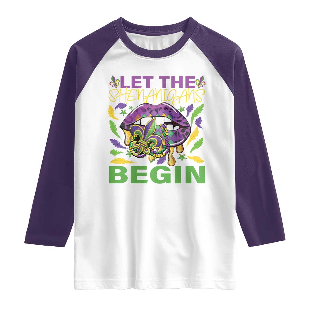 Mardi Gras Raglan Shirt Let The Shenanigans Begin Leopard Lips