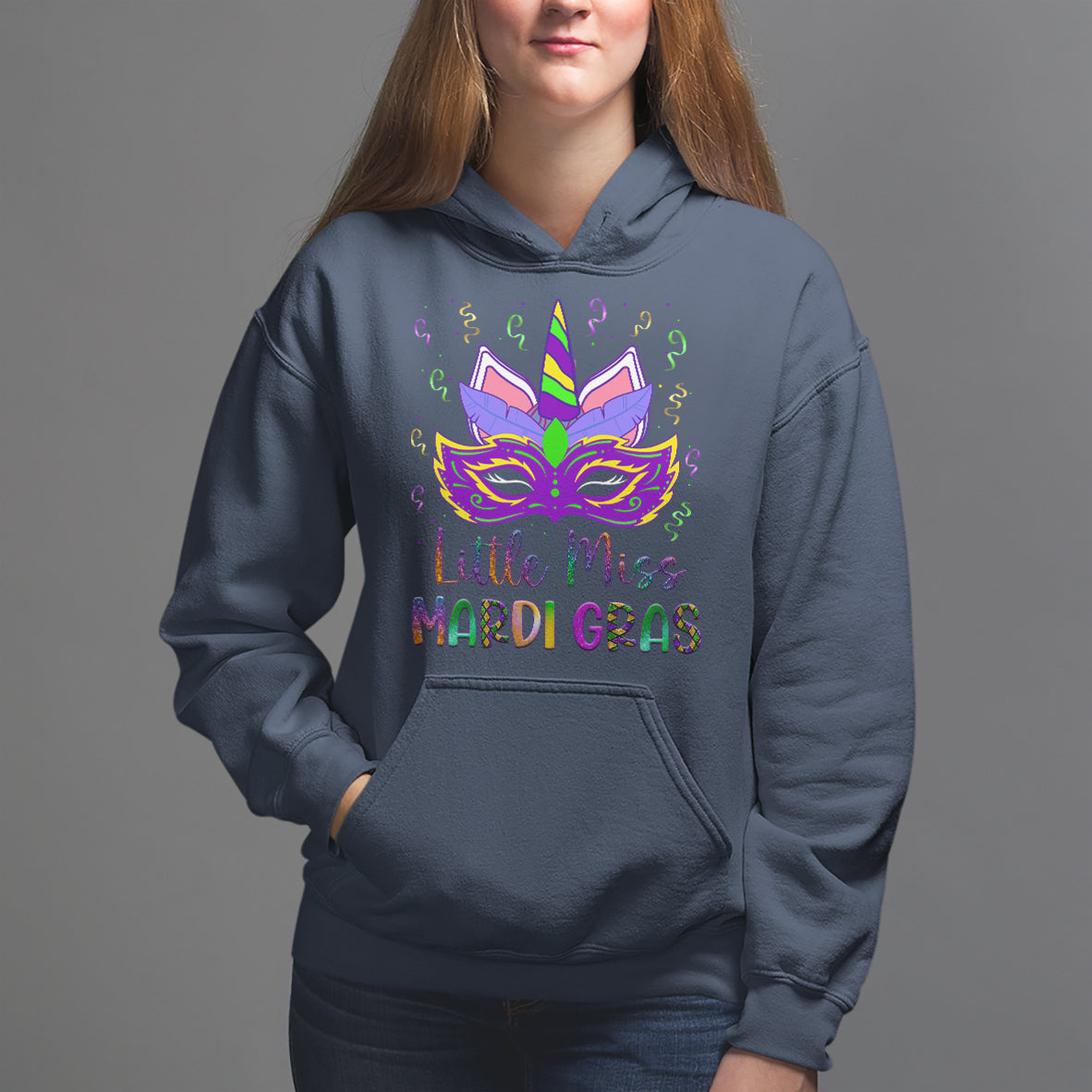 Mardi Gras Hoodie Little Miss Unicorn Cute Girl Women - Wonder Print Shop