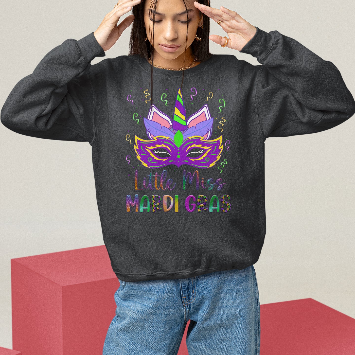 Mardi Gras Sweatshirt Little Miss Unicorn Cute Girl Women TS09