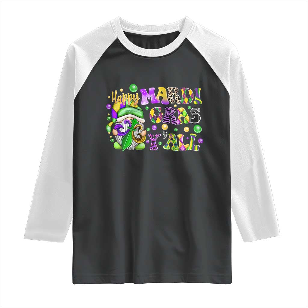 Happy Mardi Gras Y'all Cute Gnome Fat Tuesday Raglan Shirt