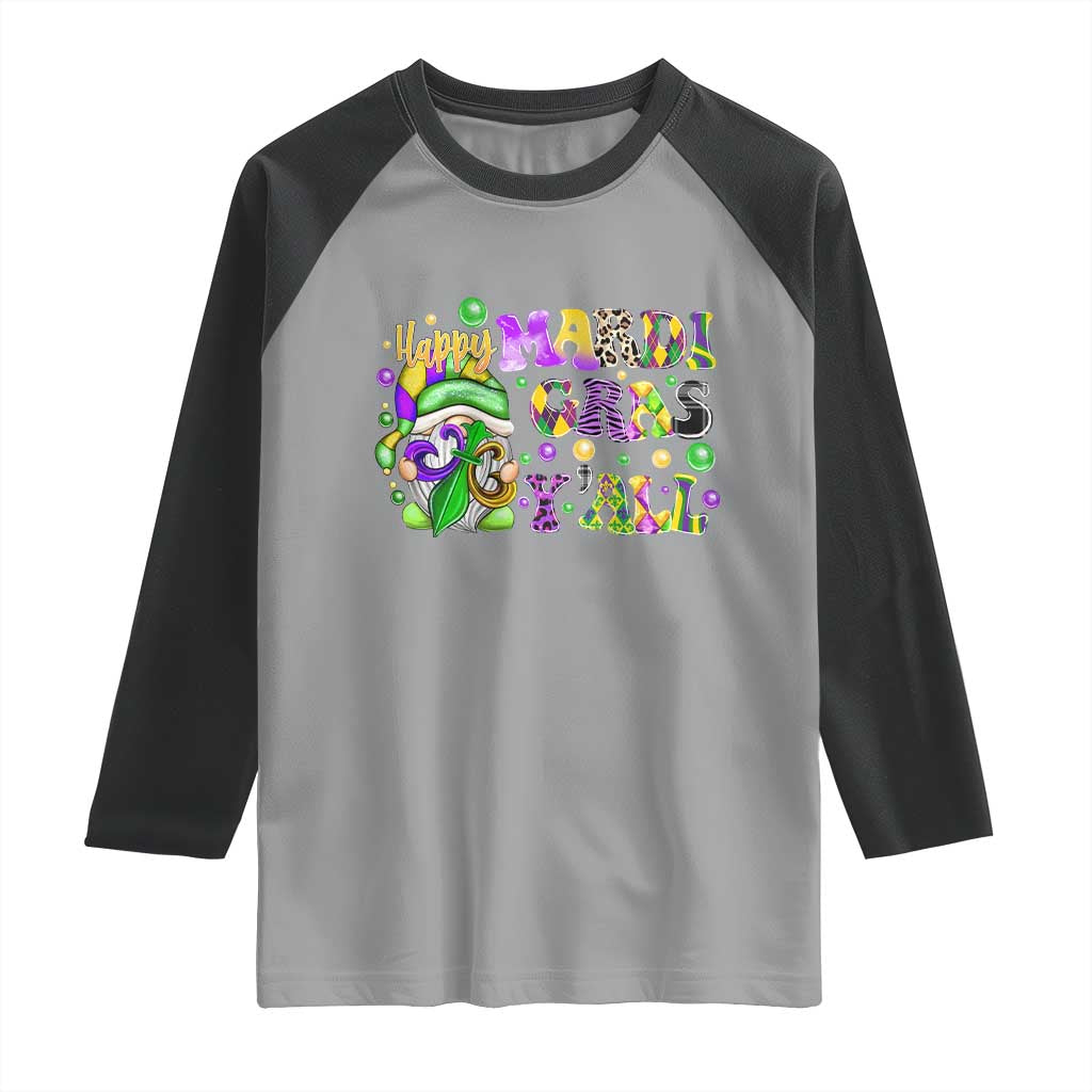 Happy Mardi Gras Y'all Cute Gnome Fat Tuesday Raglan Shirt