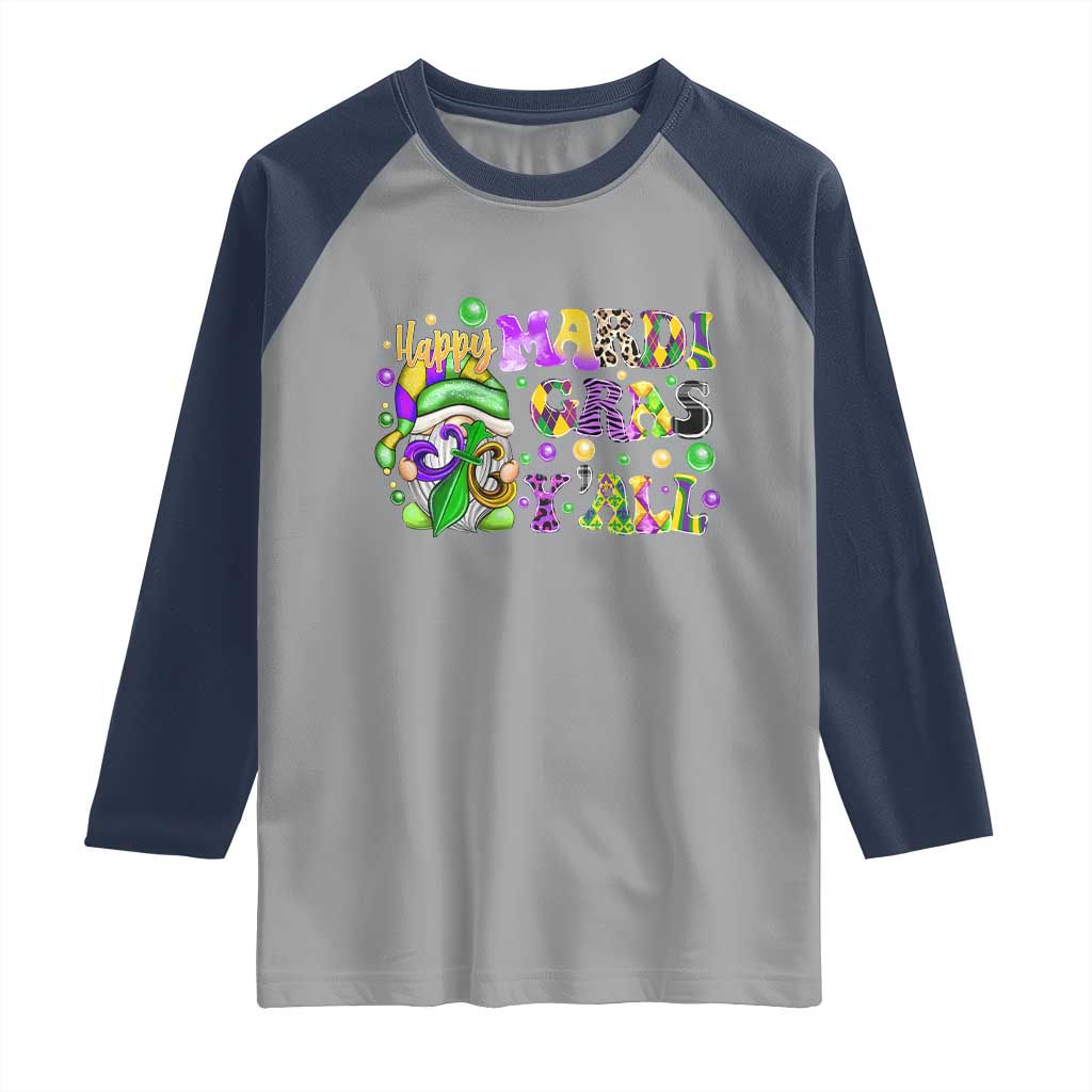 Happy Mardi Gras Y'all Cute Gnome Fat Tuesday Raglan Shirt