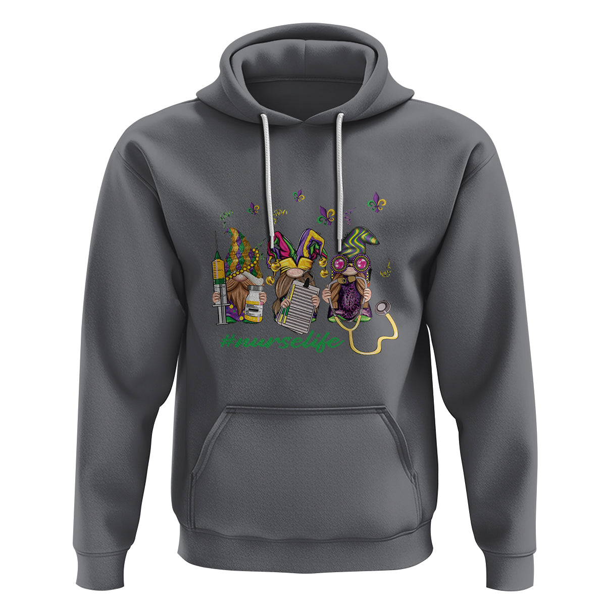Mardi Gras Hoodie Jester Gnomes Nurse RN ICU NICU ER Scrub - Wonder Print Shop