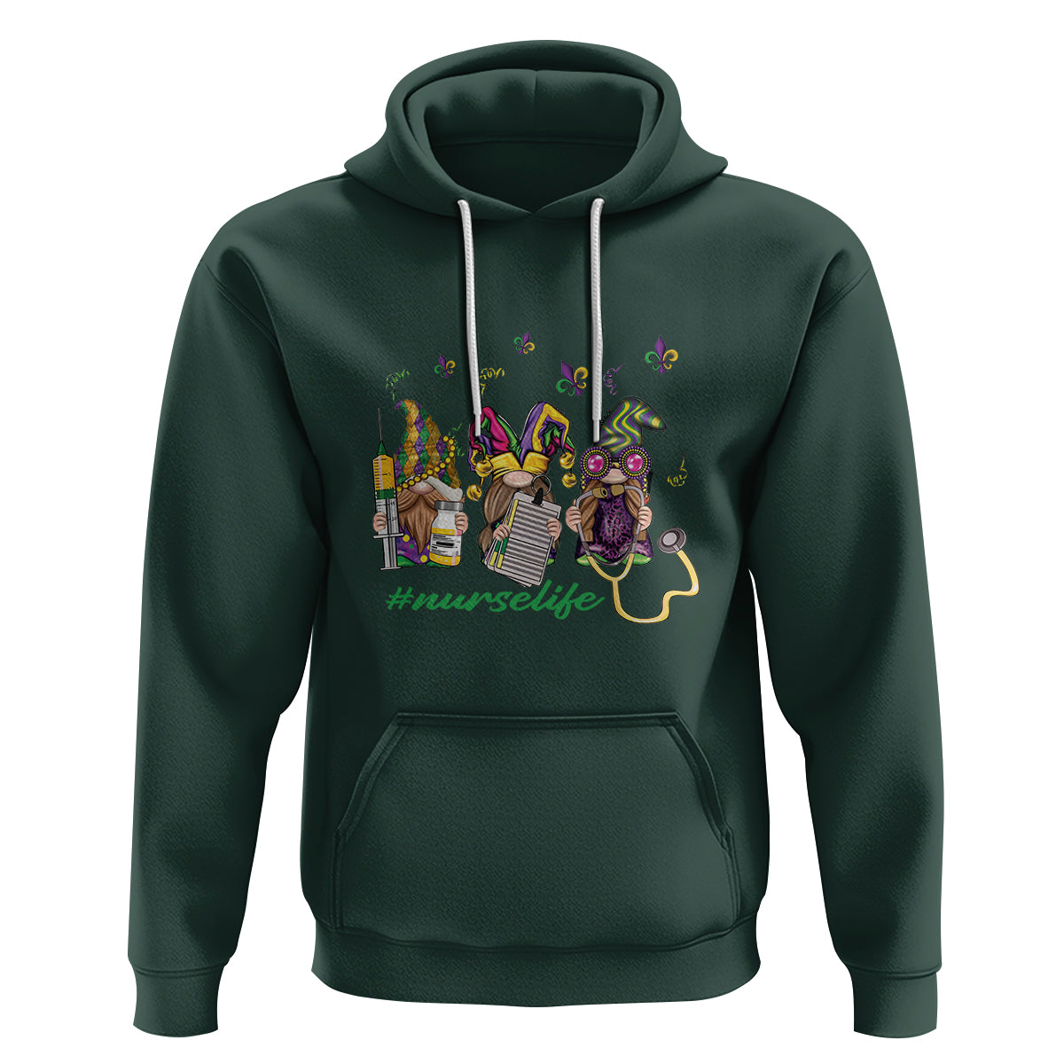 Mardi Gras Hoodie Jester Gnomes Nurse RN ICU NICU ER Scrub - Wonder Print Shop