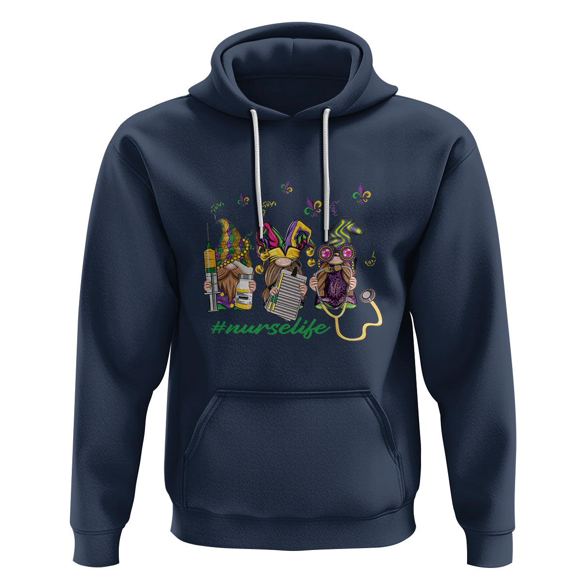Mardi Gras Hoodie Jester Gnomes Nurse RN ICU NICU ER Scrub - Wonder Print Shop