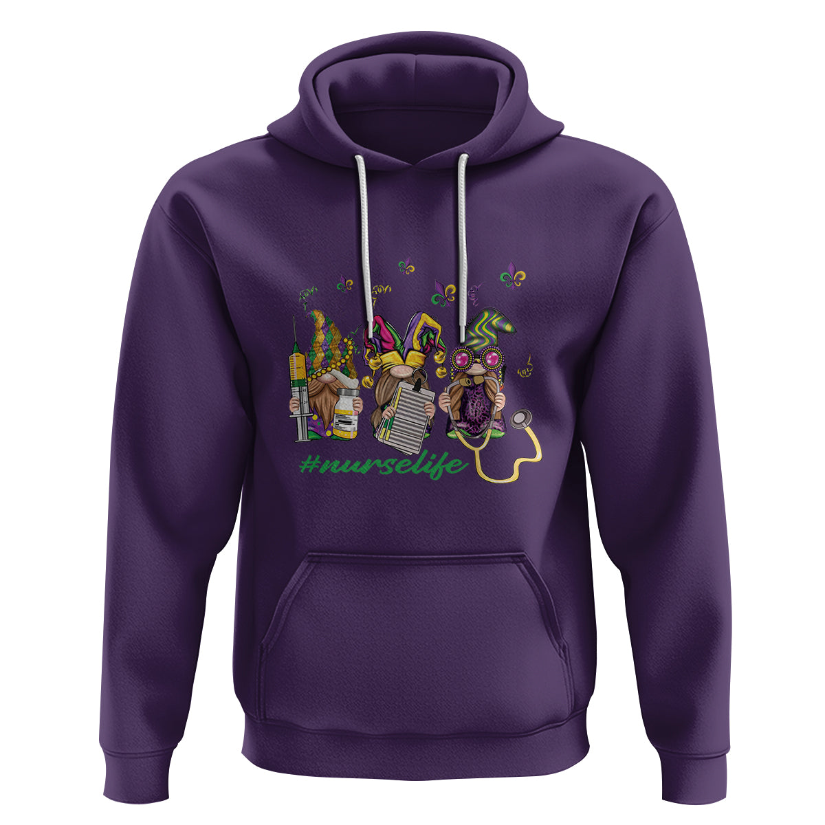 Mardi Gras Hoodie Jester Gnomes Nurse RN ICU NICU ER Scrub - Wonder Print Shop