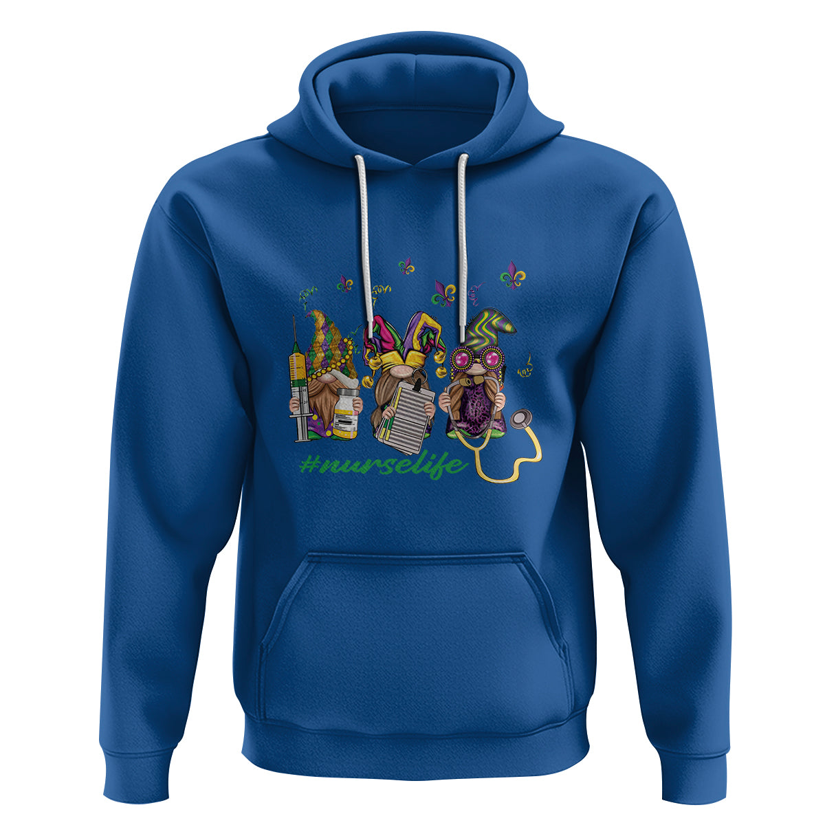 Mardi Gras Hoodie Jester Gnomes Nurse RN ICU NICU ER Scrub - Wonder Print Shop