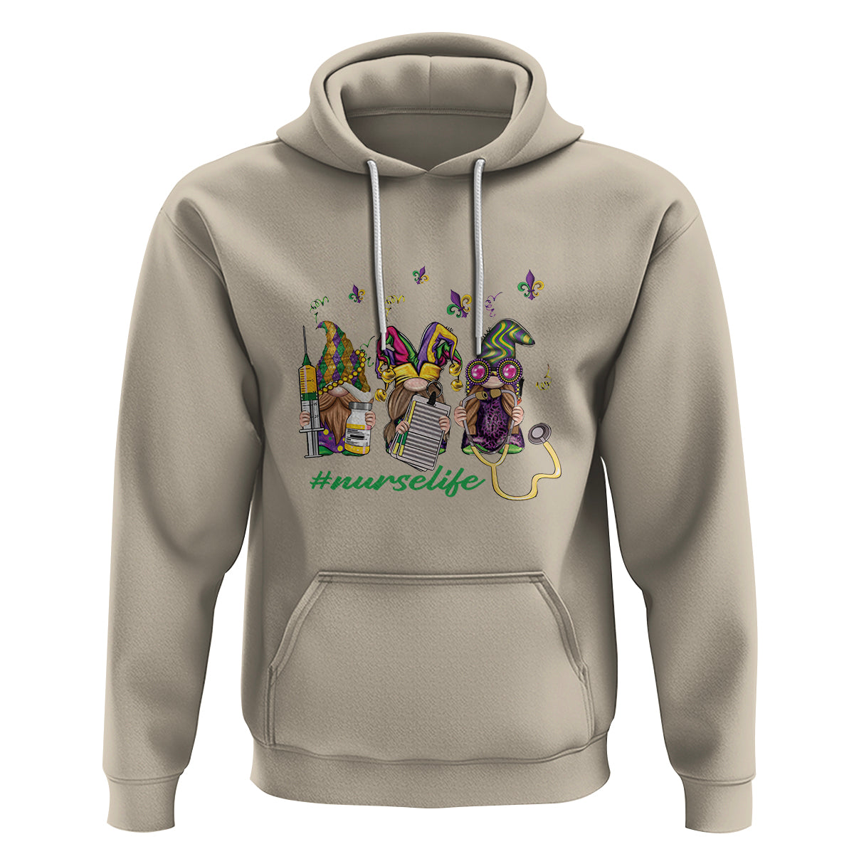 Mardi Gras Hoodie Jester Gnomes Nurse RN ICU NICU ER Scrub - Wonder Print Shop
