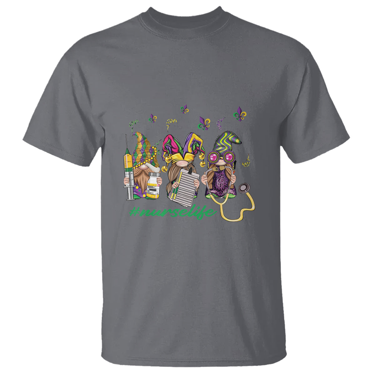 Mardi Gras T Shirt Jester Gnomes Nurse RN ICU NICU ER Scrub - Wonder Print Shop