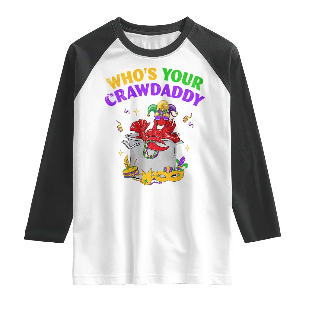 Mardi Gras Raglan Shirt Who's Your Crawdaddy Funny Crawfish Jester Beads