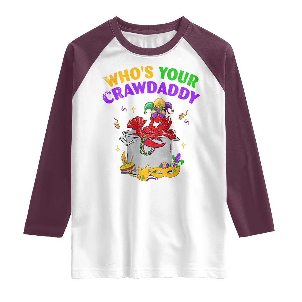 Mardi Gras Raglan Shirt Who's Your Crawdaddy Funny Crawfish Jester Beads