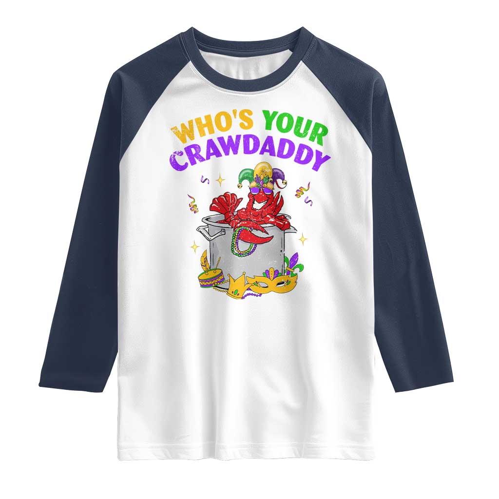 Mardi Gras Raglan Shirt Who's Your Crawdaddy Funny Crawfish Jester Beads