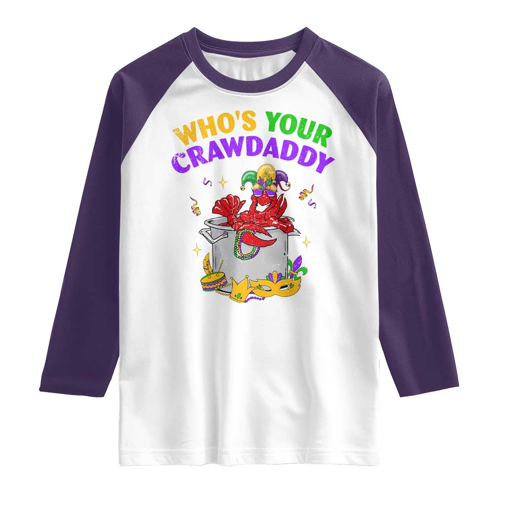 Mardi Gras Raglan Shirt Who's Your Crawdaddy Funny Crawfish Jester Beads