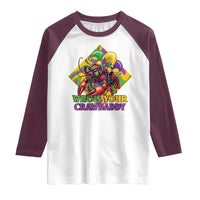 Funny Mardi Gras Raglan Shirt Who's Your Crawdaddy Crawfish Jester Beads