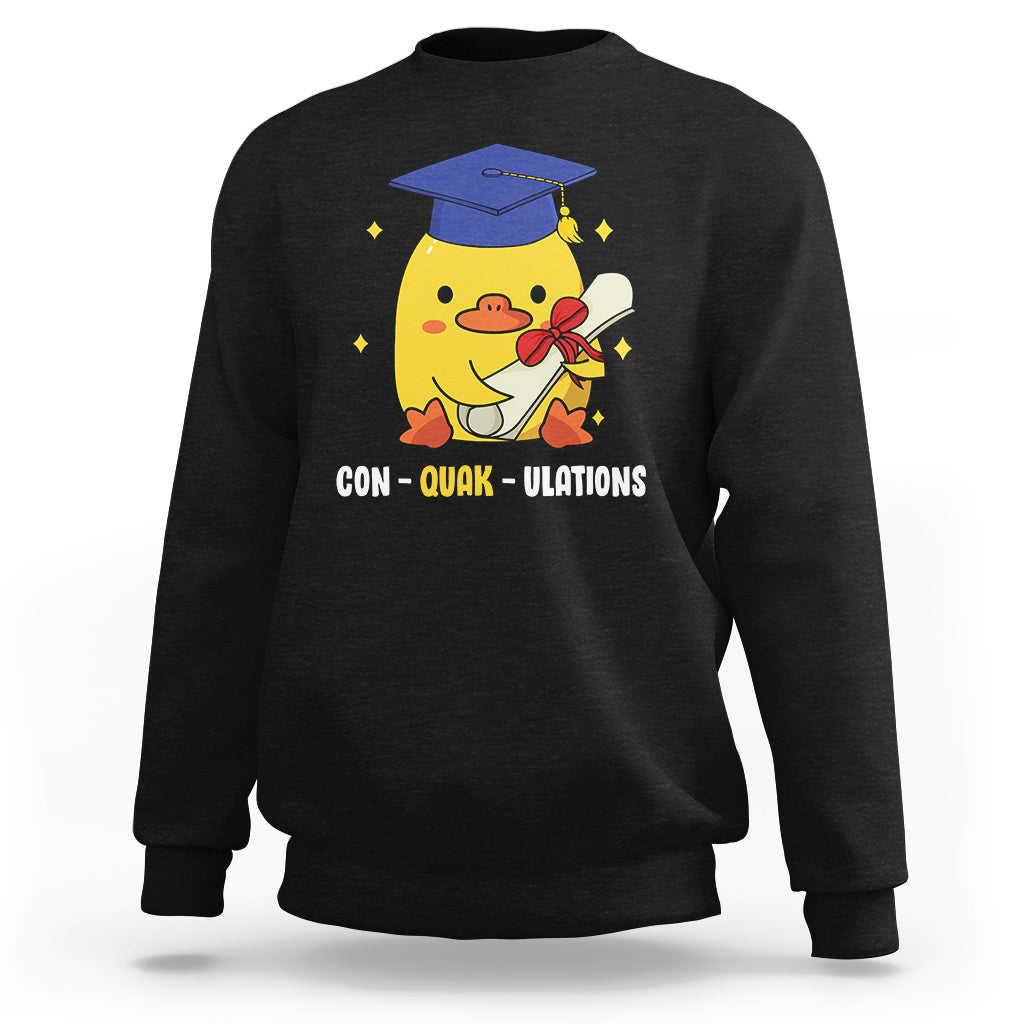Graduation Sweatshirt Con-quack-ulations Congratulation Graduated Duck - Wonder Print Shop