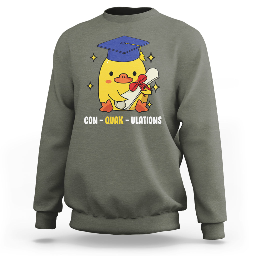 Graduation Sweatshirt Con-quack-ulations Congratulation Graduated Duck - Wonder Print Shop