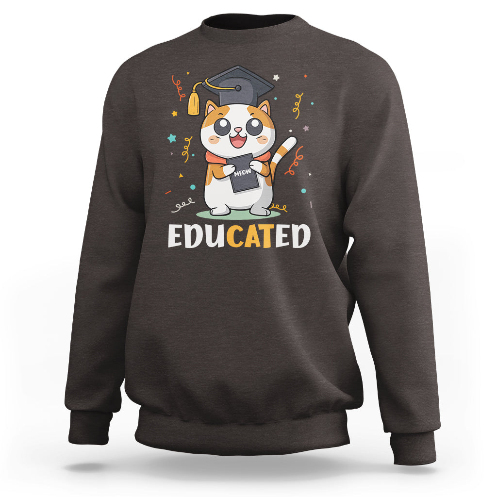 Graduation Cat Lover Sweatshirt Educated Cat Graduated Graduating - Wonder Print Shop
