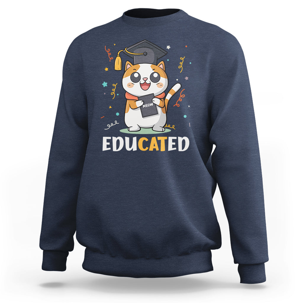 Graduation Cat Lover Sweatshirt Educated Cat Graduated Graduating - Wonder Print Shop