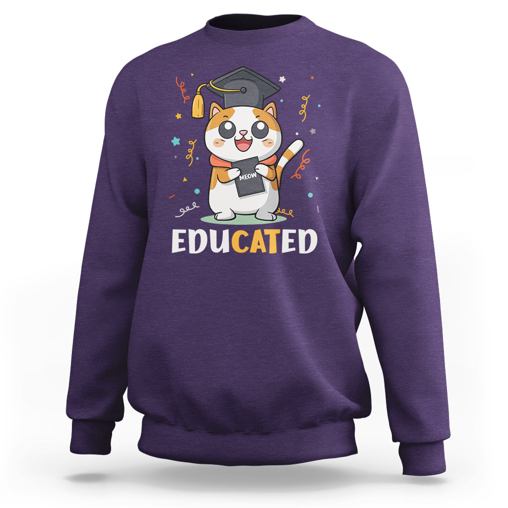 Graduation Cat Lover Sweatshirt Educated Cat Graduated Graduating - Wonder Print Shop