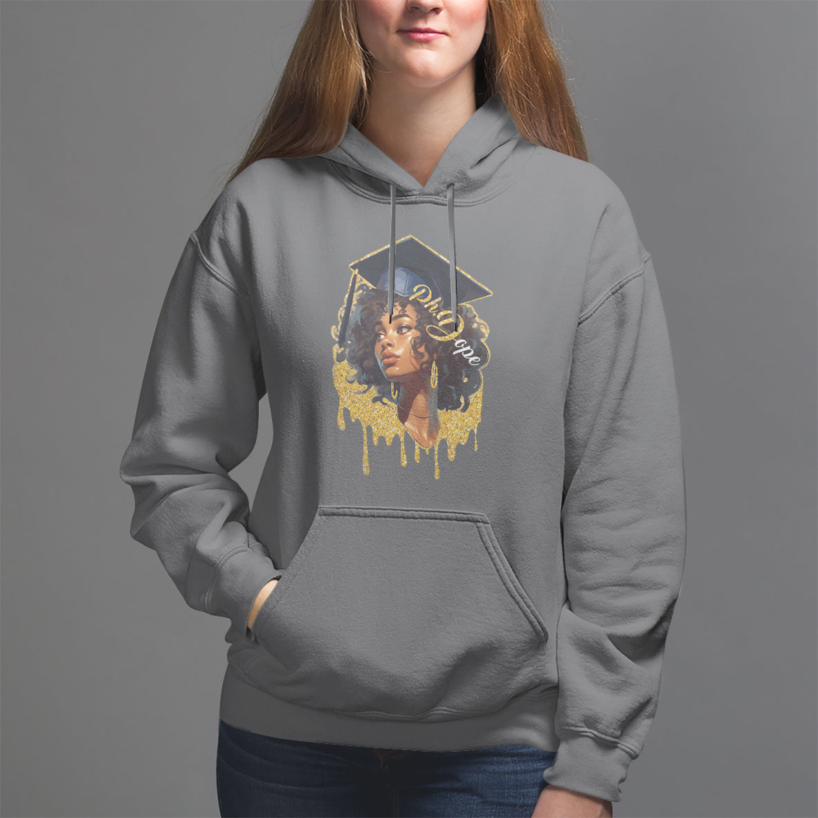 Ph.D. Graduation Hoodie Ph.Dope Black Afro Woman Doctorate Student Graduate - Wonder Print Shop