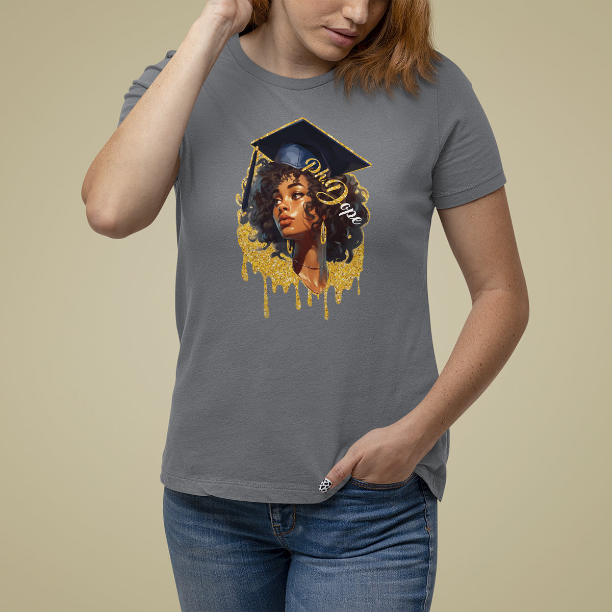 Ph.D. Graduation T Shirt For Women Ph.Dope Black Afro Woman Doctorate Student Graduate - Wonder Print Shop