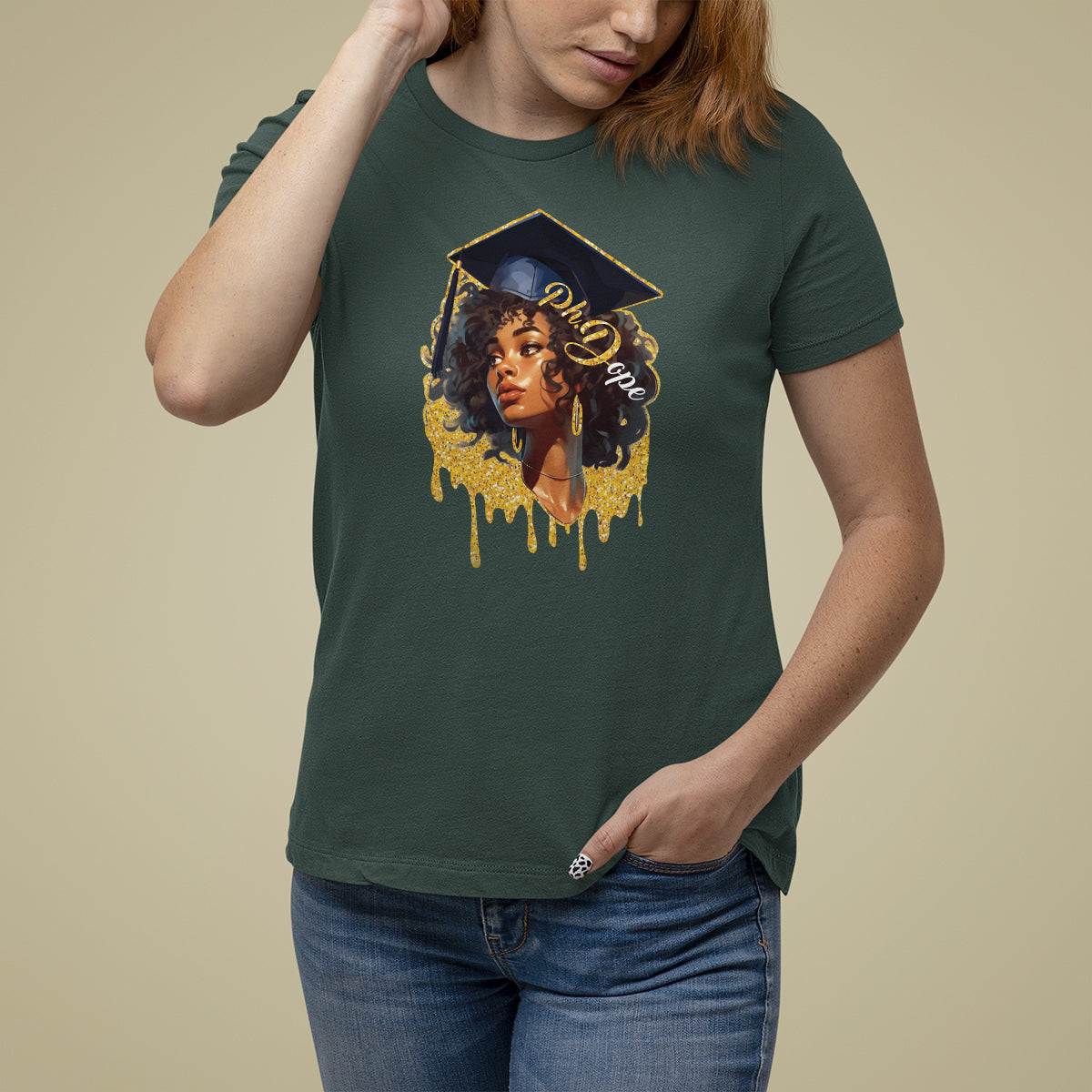 Ph.D. Graduation T Shirt For Women Ph.Dope Black Afro Woman Doctorate Student Graduate - Wonder Print Shop