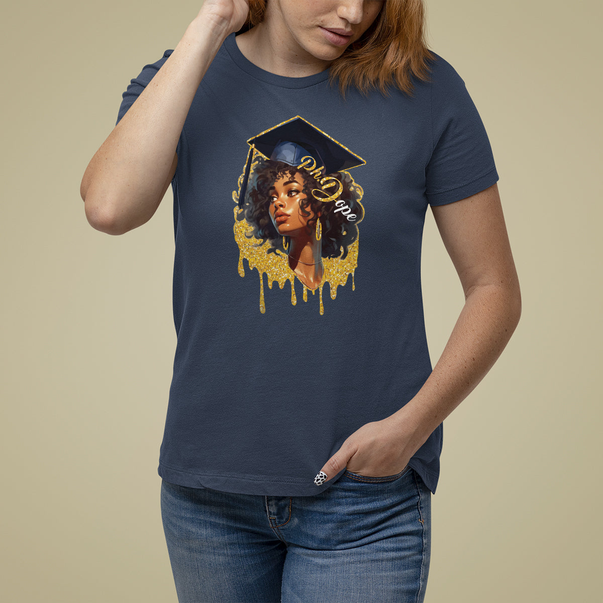 Ph.D. Graduation T Shirt For Women Ph.Dope Black Afro Woman Doctorate Student Graduate - Wonder Print Shop