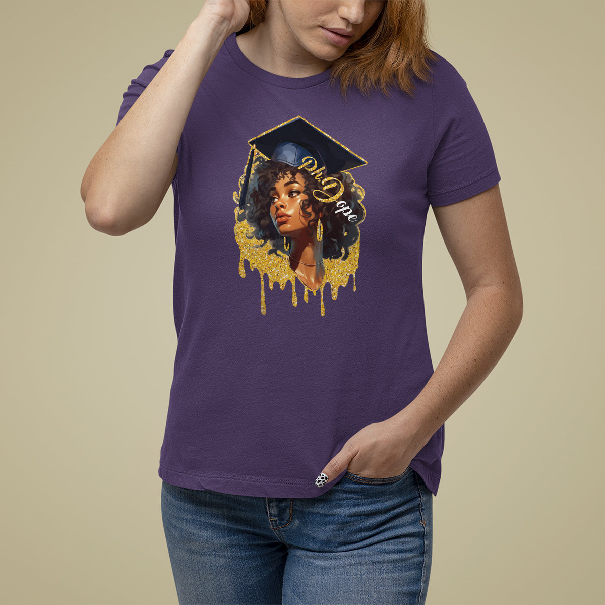 Ph.D. Graduation T Shirt For Women Ph.Dope Black Afro Woman Doctorate Student Graduate - Wonder Print Shop